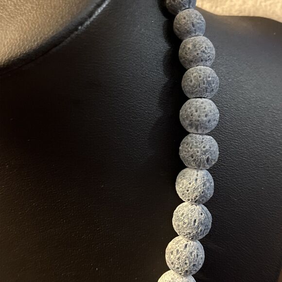 Gray Lava Rock Bead Necklace Natural Stone Diffuser Jewelry Unisex Boho Style - Picture 6 of 7